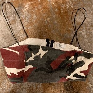 Tobi Red and Black Patterned Crop Top